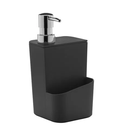 Designer Inovador Dispenser Porta Detergente com Porta Esponja Trium Preto Cromado 650 ml