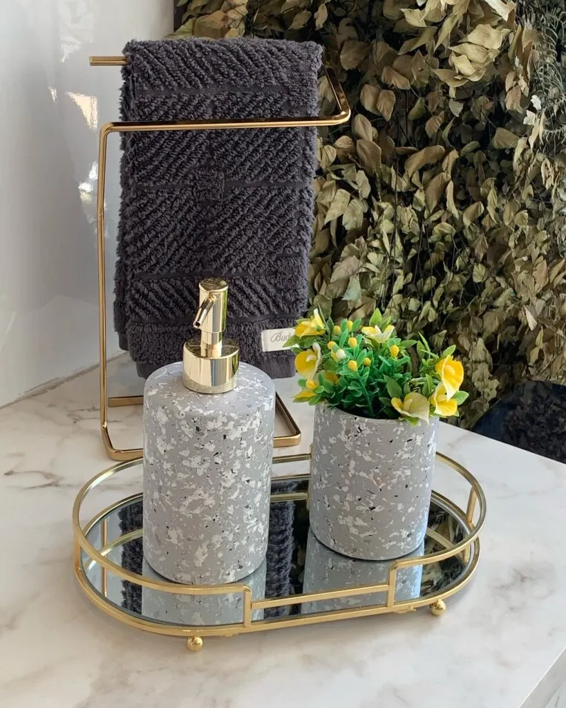 Acessórios para banheiro: Uma bancada mais bonita 5 Kit para Banheiro Cinza em Cerâmica - 2 PCS
